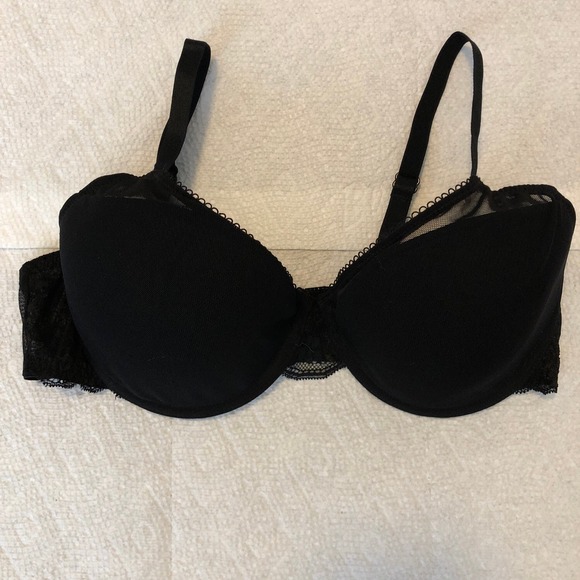 Natori Private Luxuries Spacer Bra Underwired Contour Plunge Sheer Black Sz 34D - Picture 1 of 5